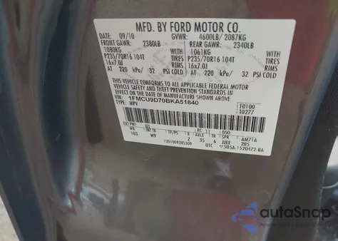 2011 Ford Escape Xlt from USA, damaged, VIN 1FMCU9D70BKA51840